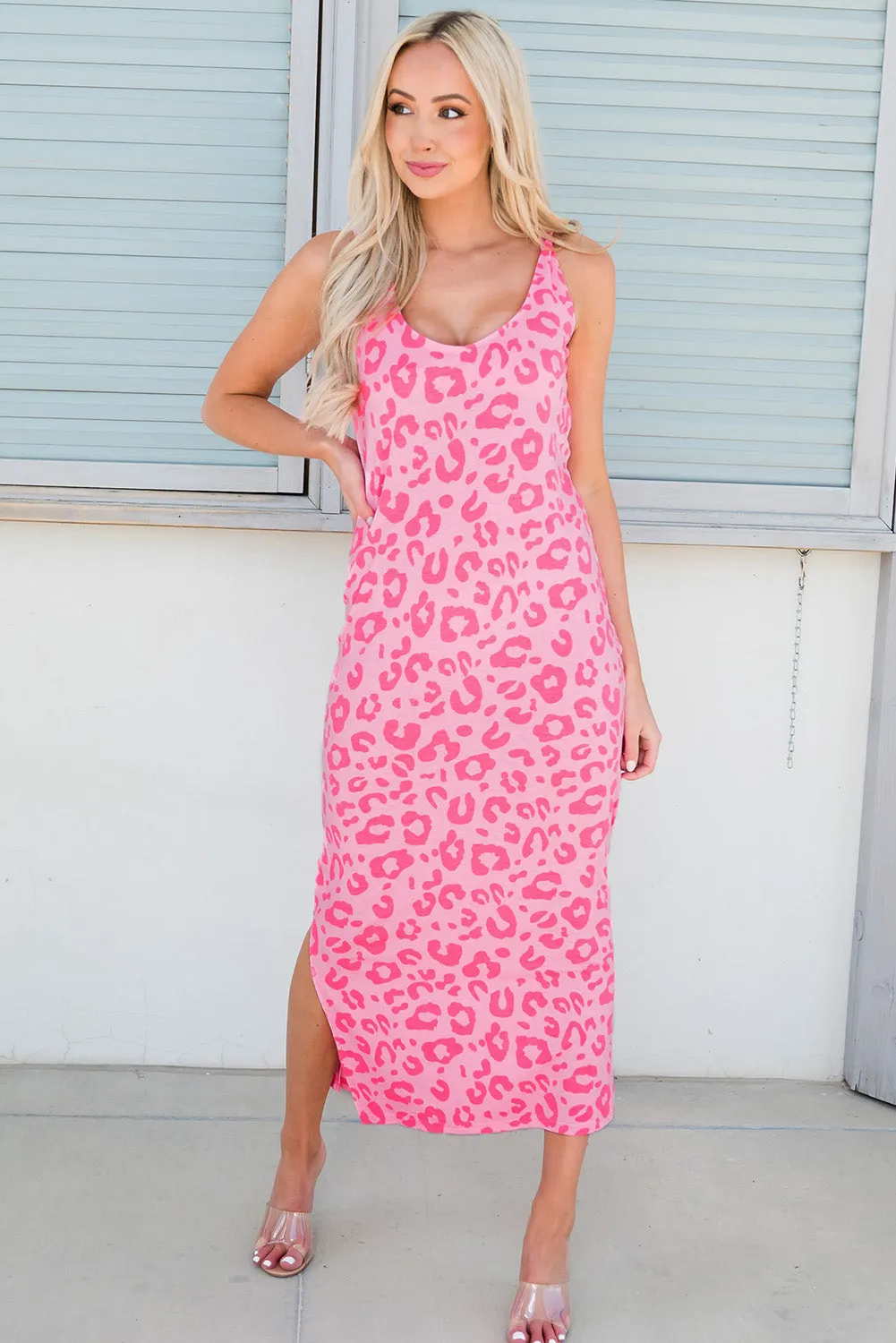 * APP EXCLUSIVE* Leopard Sleeveless Slit Midi Dress