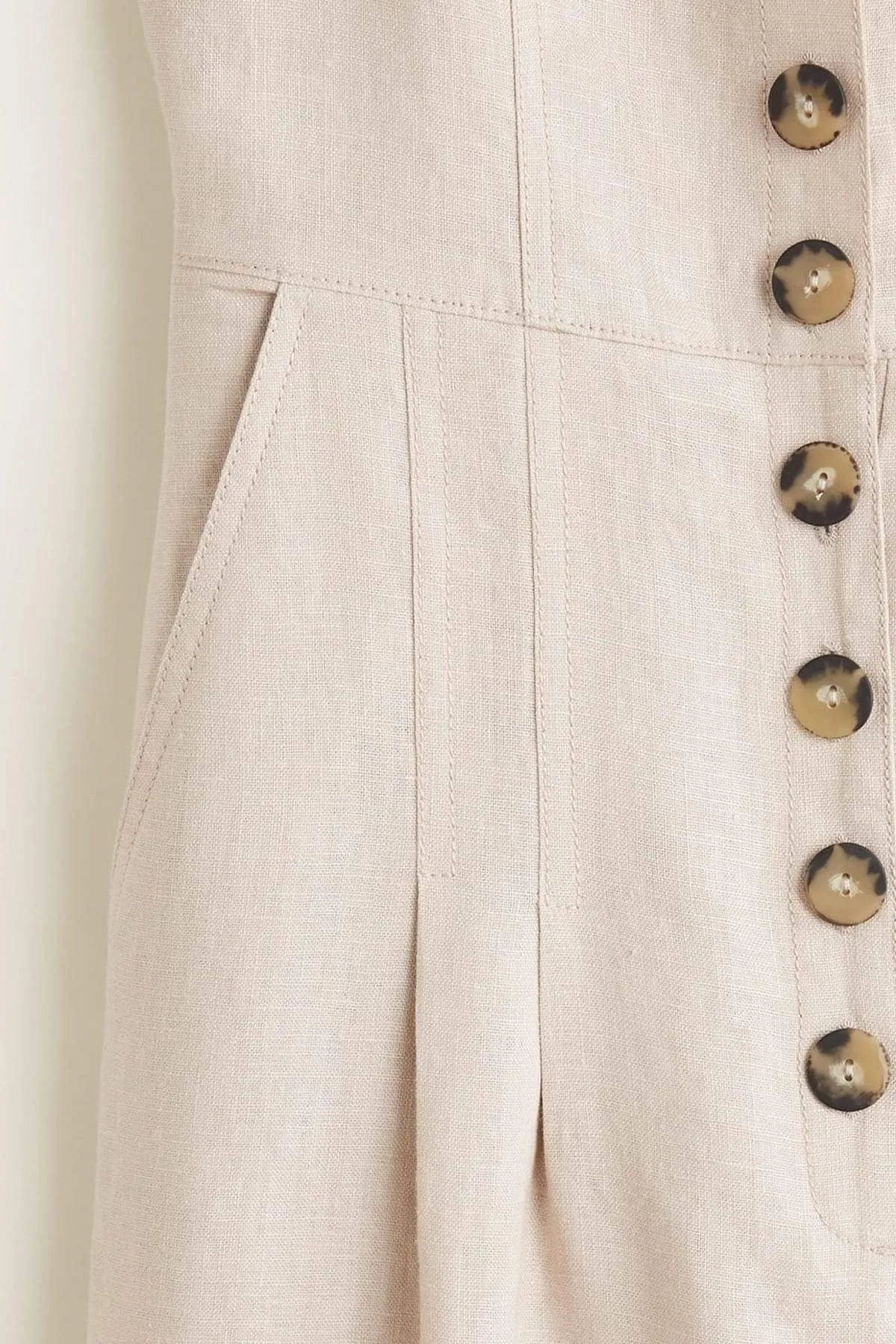13679 Cream Button Linen Jumpsuit