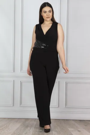 16113 Black Sequin Detail Knitted Jumpsuit