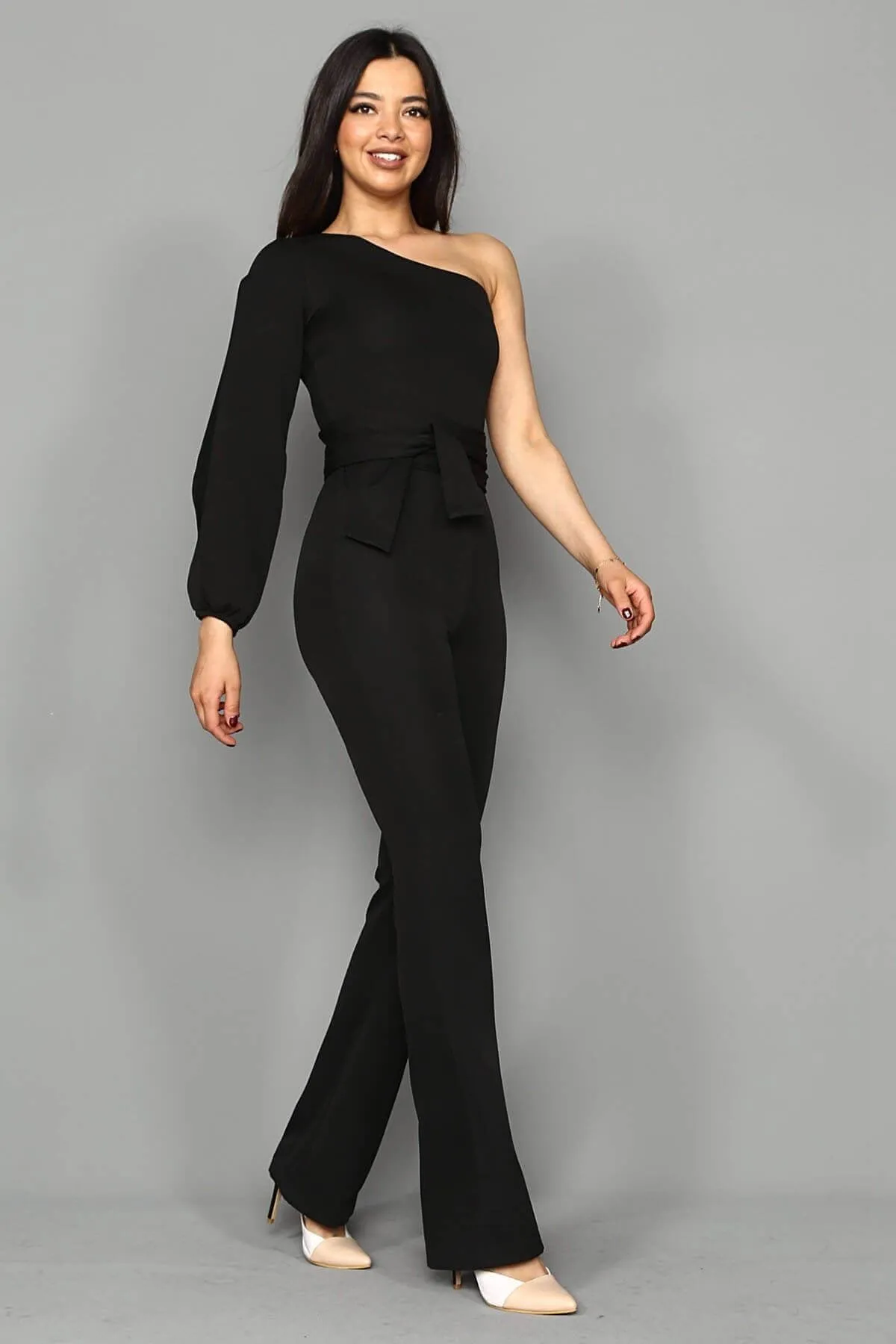 16167 Black One Sleeve Jumpsuit