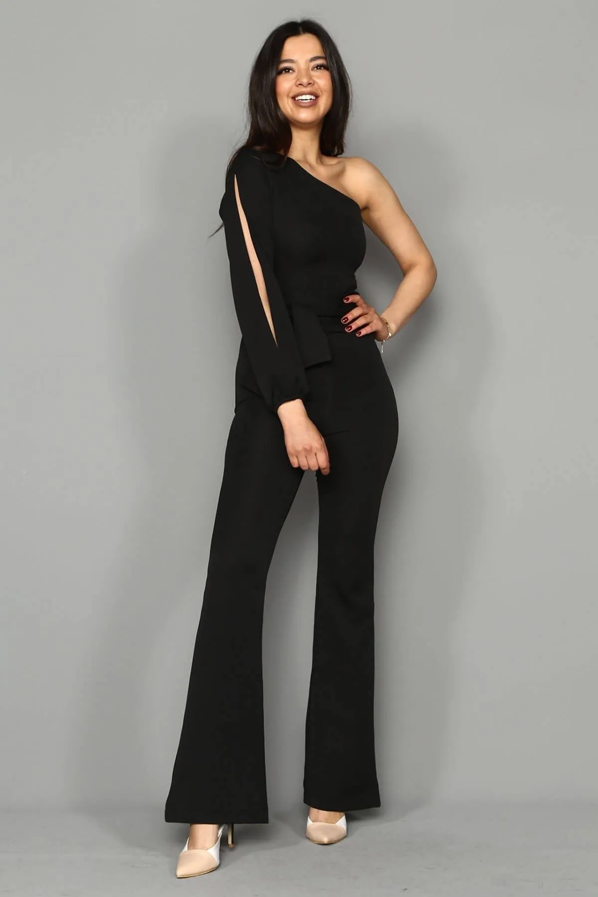 16167 Black One Sleeve Jumpsuit