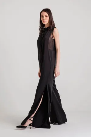 16271 Black Transparent Detail Slit Loose Jumpsuit