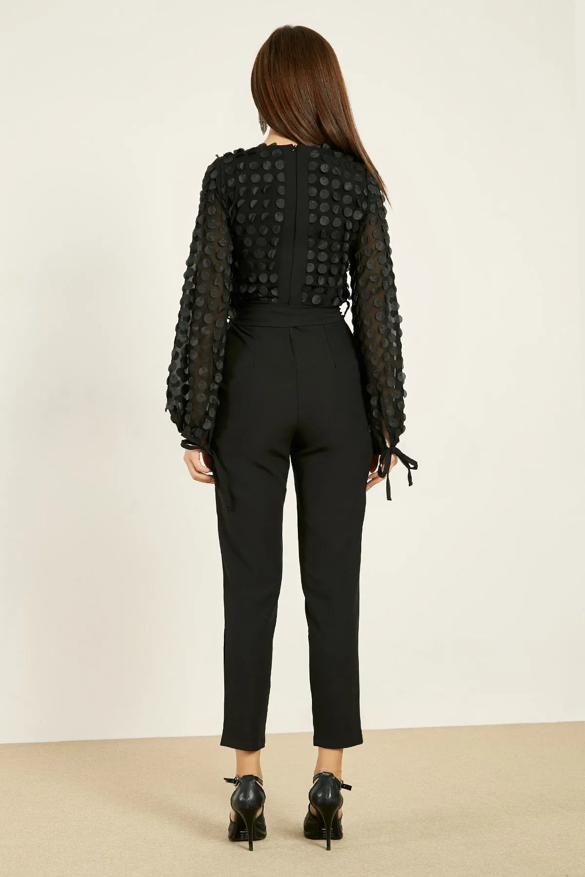 16277 Black Applique Top Jumpsuit