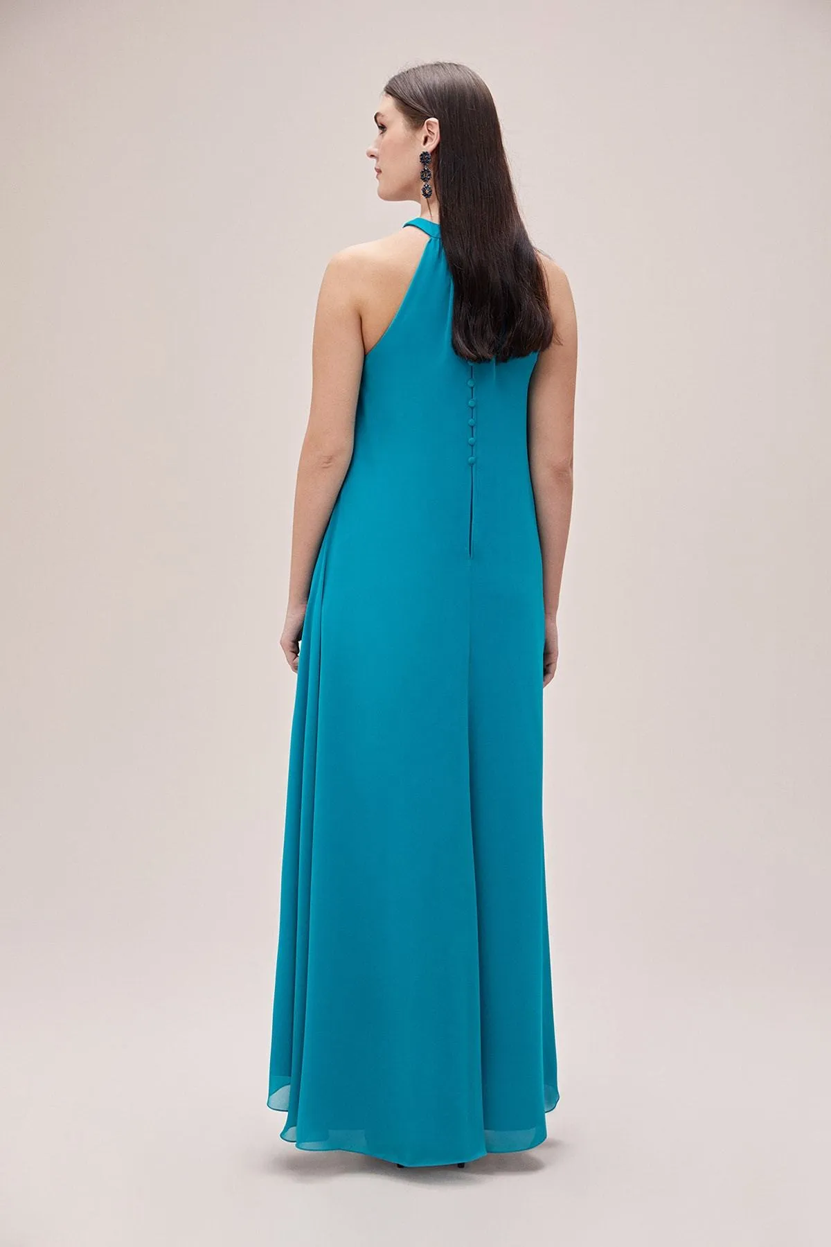 16453 Blue Chiffon Maxi Dress