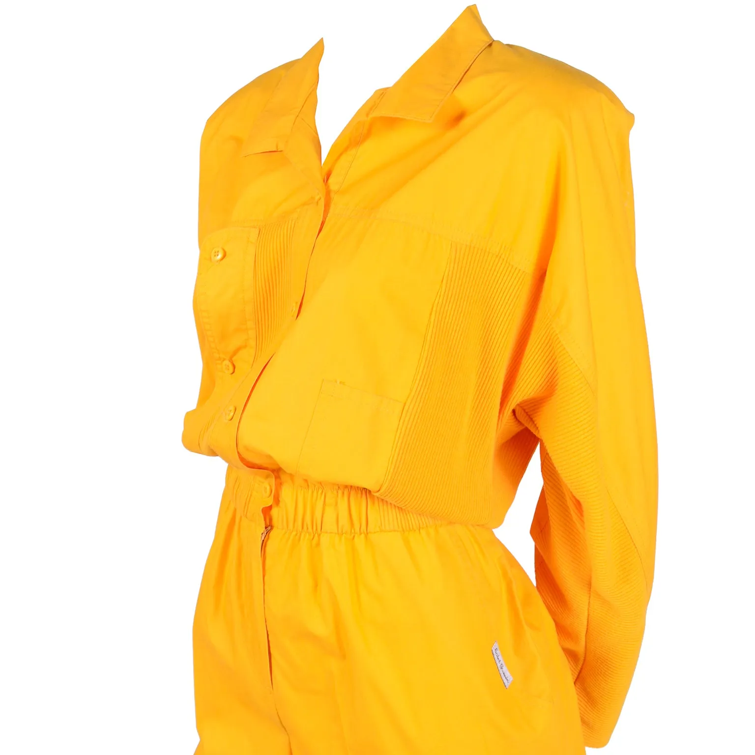 1980s Saint Germain Paris Vintage Yellow Cotton Jumpsuit W Rib Knit
