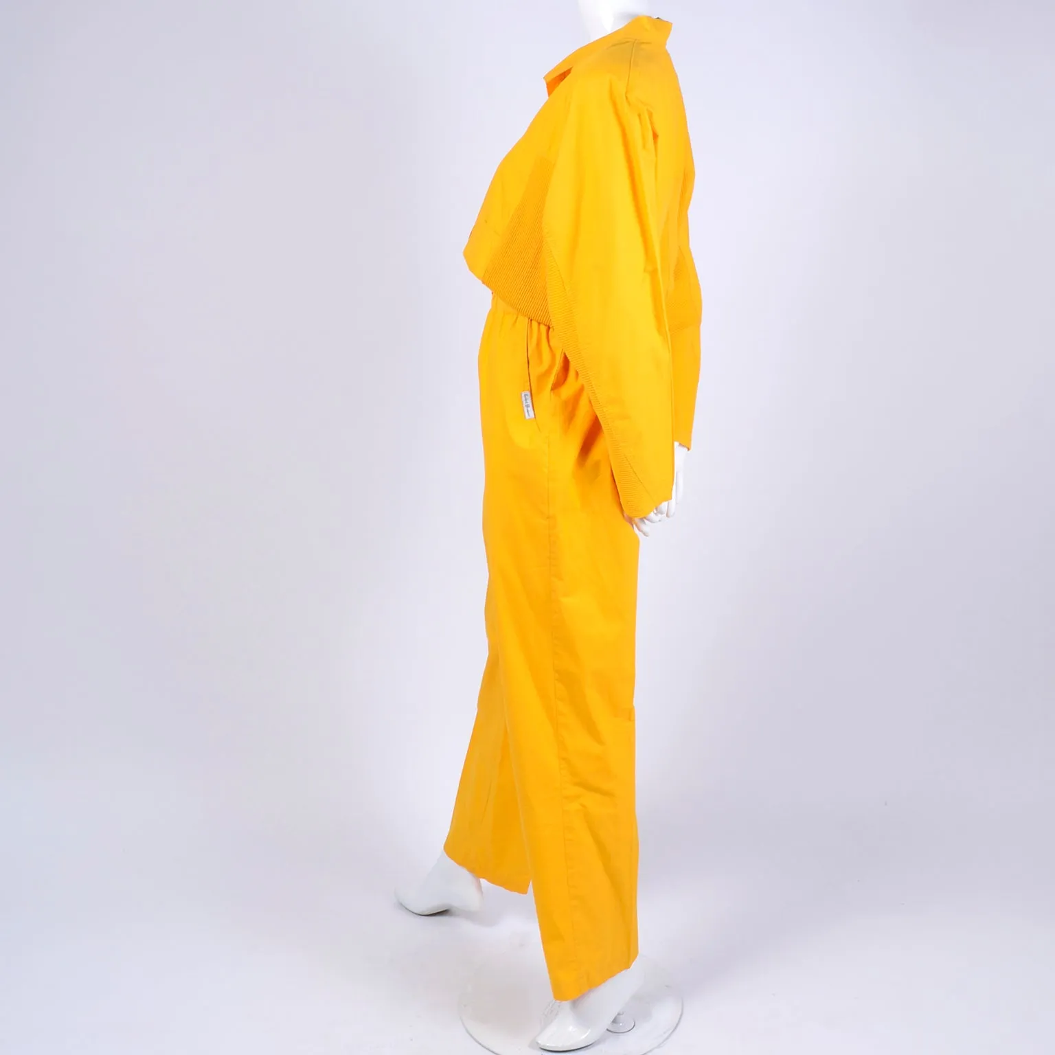1980s Saint Germain Paris Vintage Yellow Cotton Jumpsuit W Rib Knit