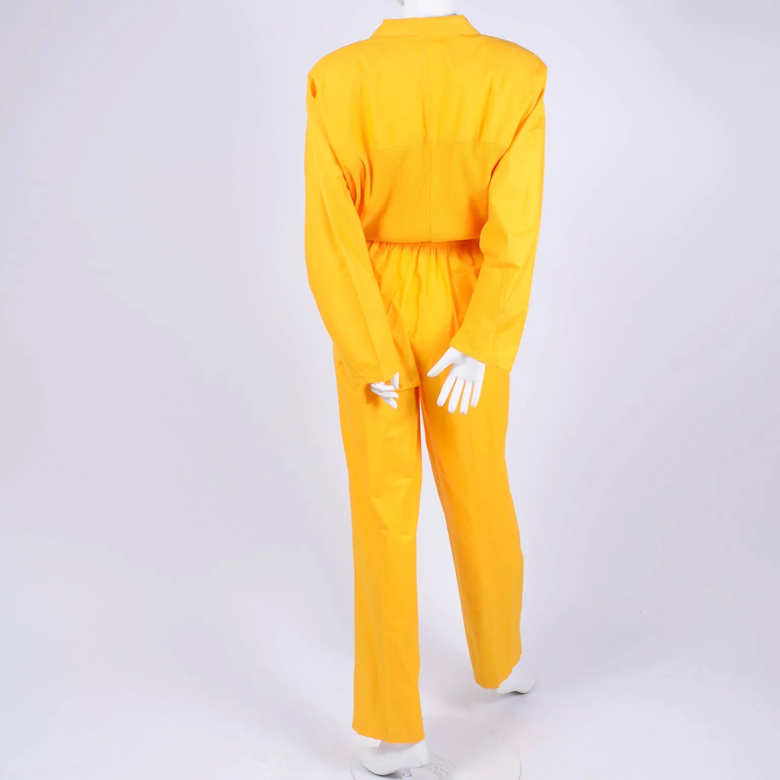 1980s Saint Germain Paris Vintage Yellow Cotton Jumpsuit W Rib Knit