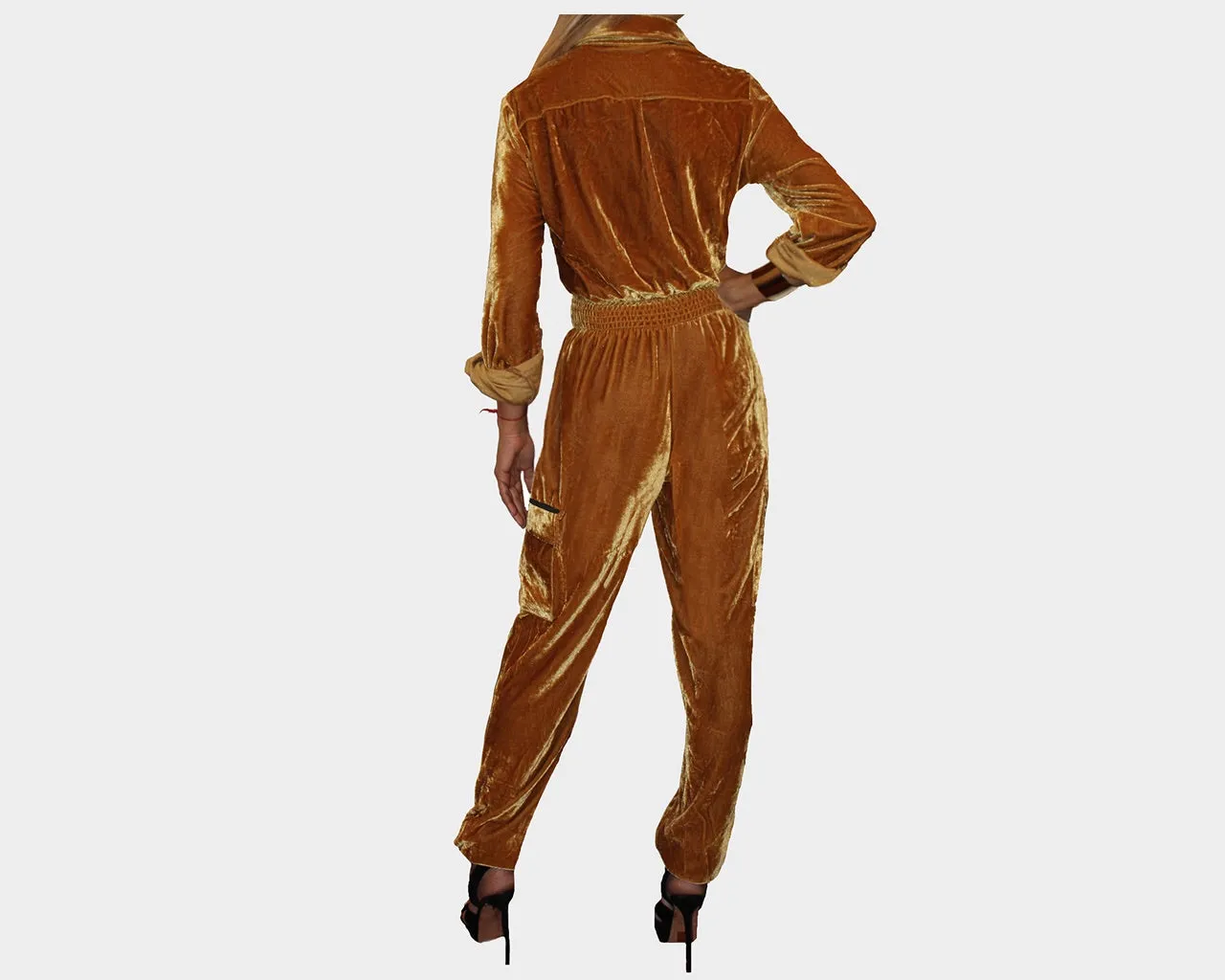 83 Deep Camel Velour One piece Jog Suit - The Manhattan