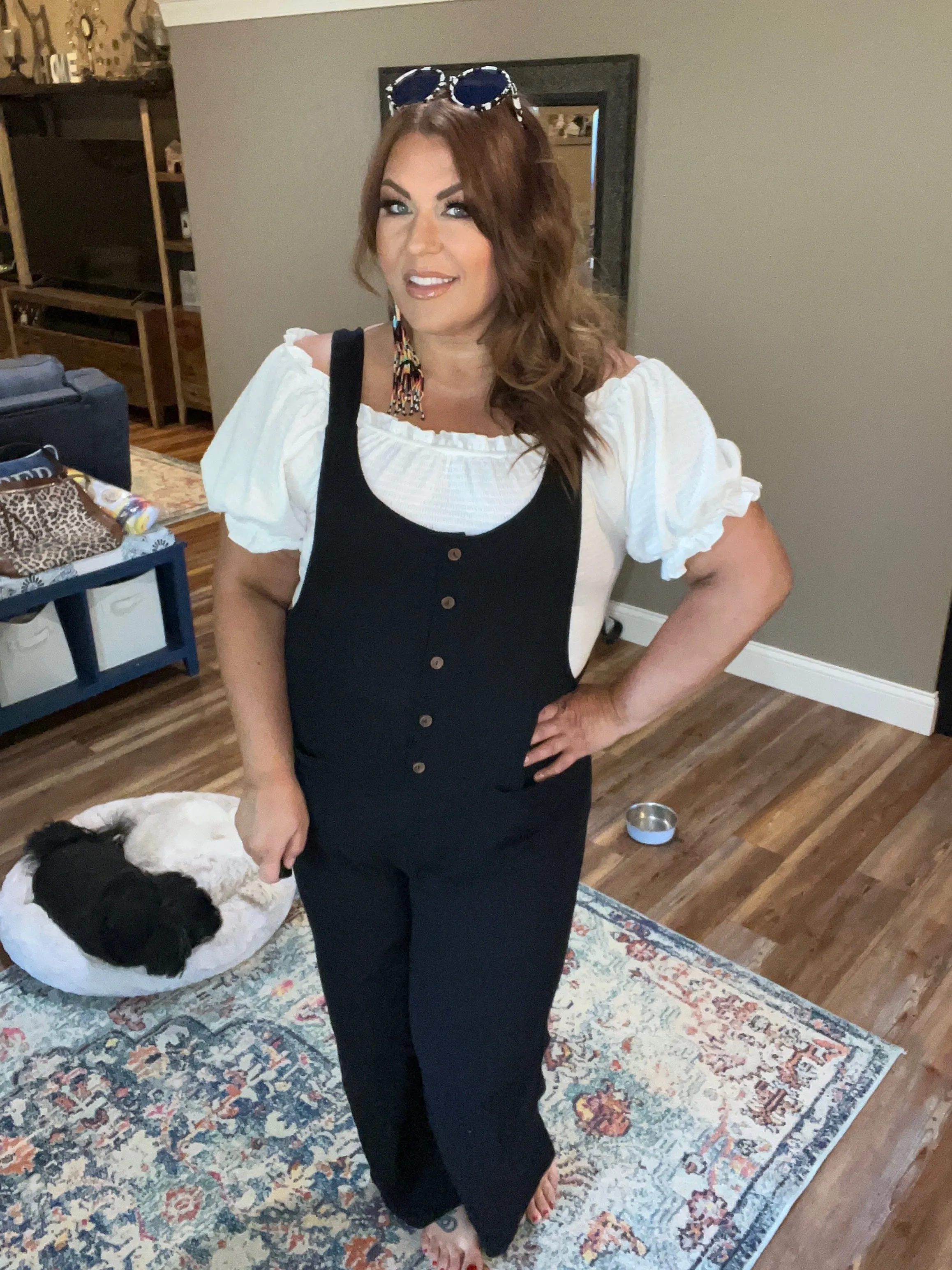 Adjustable Strap Button Detail Jumpsuit with Pockets