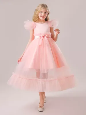 All Things Pretty Flutter Sleeve Tulle Overlay Dress