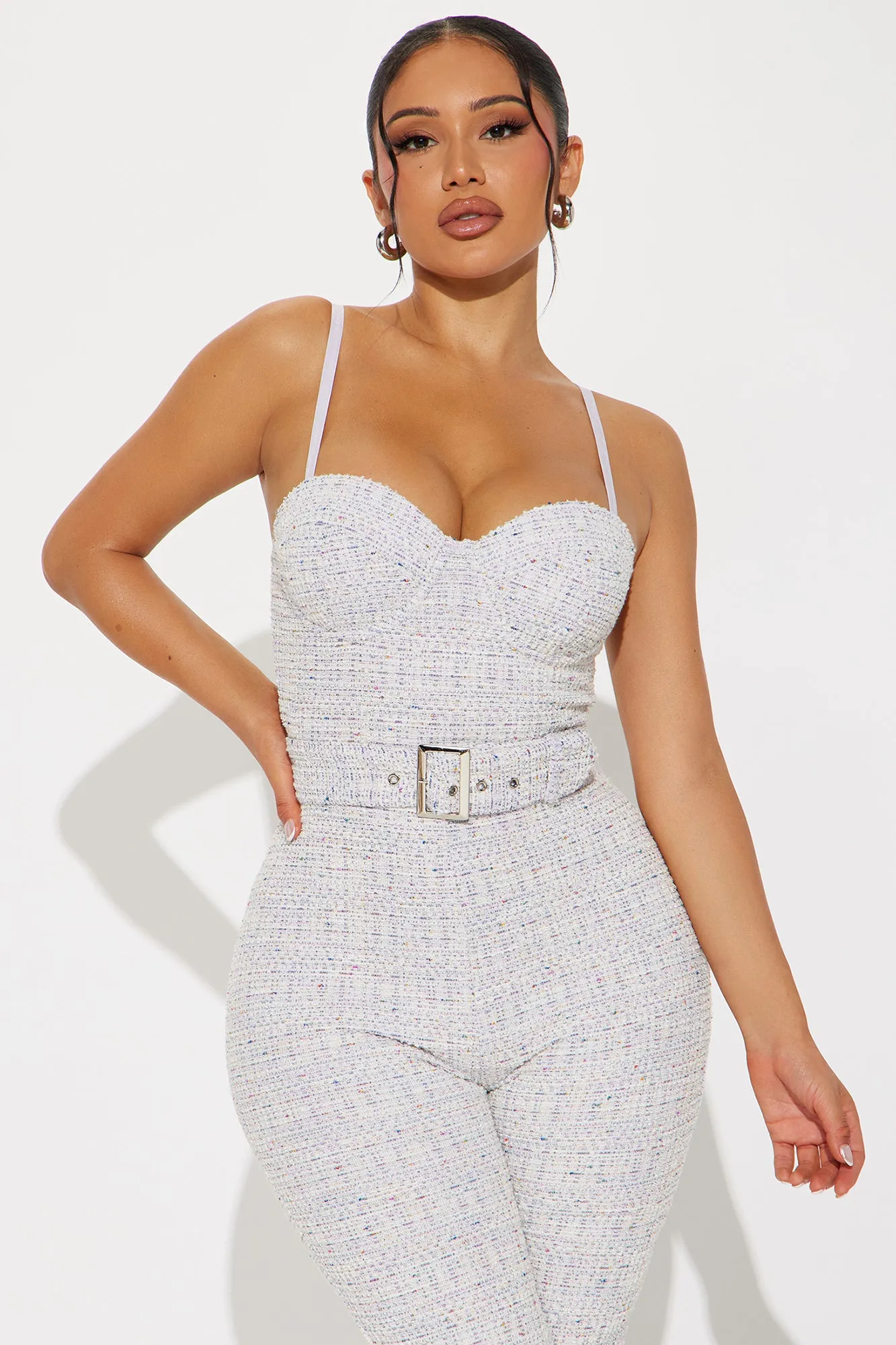 Always In Tune Tweed Jumpsuit - Lavender/combo