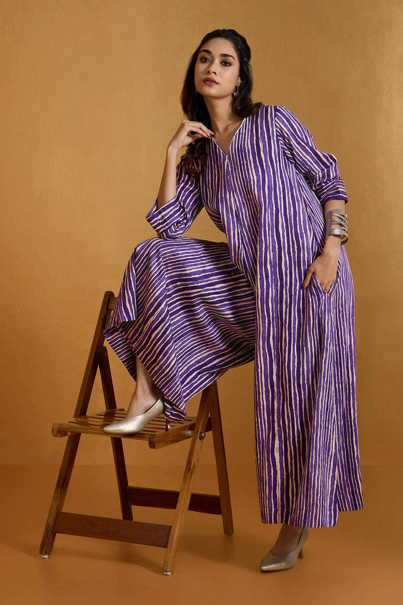 Amethyst Rhythm Stripes Jumpsuit with Pockets