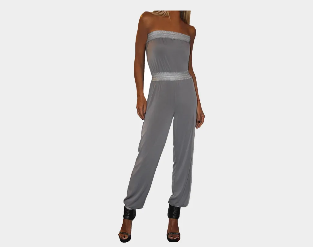 B. Whispering gray & Silver strapless Jumpsuit - The Corso Venezia