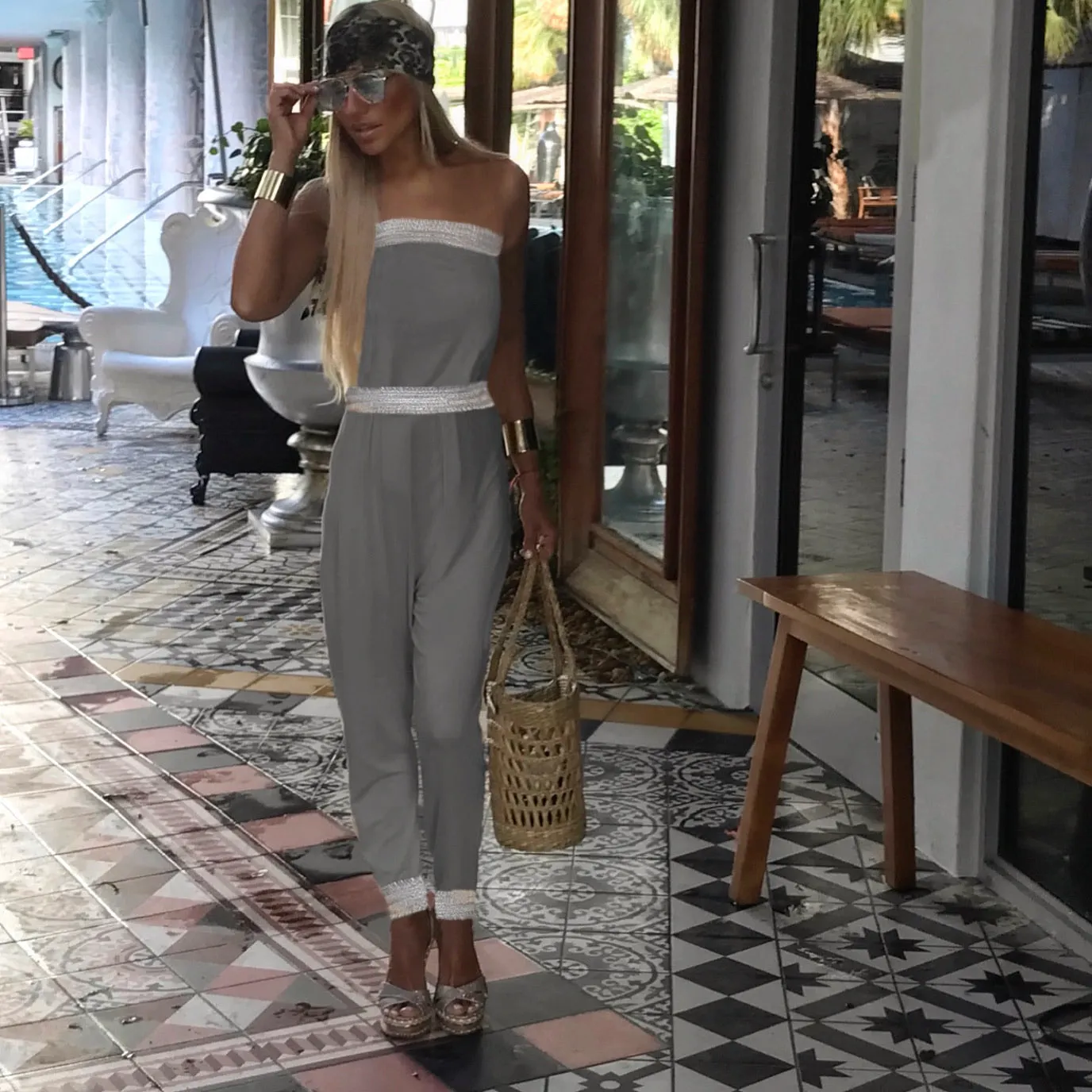 B. Whispering gray & Silver strapless Jumpsuit - The Corso Venezia