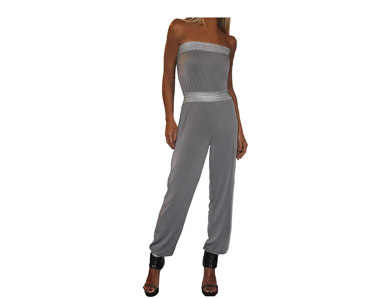 B. Whispering gray & Silver strapless Jumpsuit - The Corso Venezia