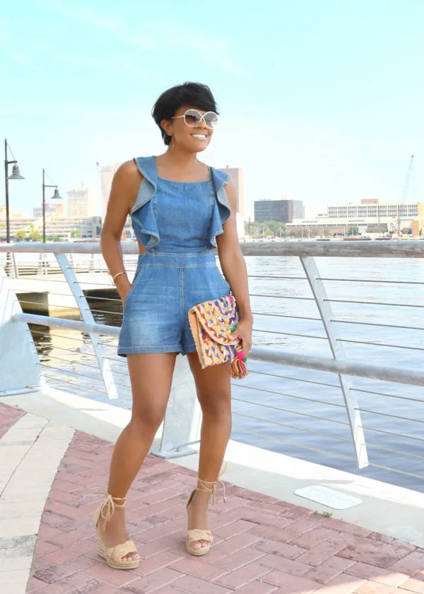 Because I’m Happy | Denim Ruffle Detail Romper