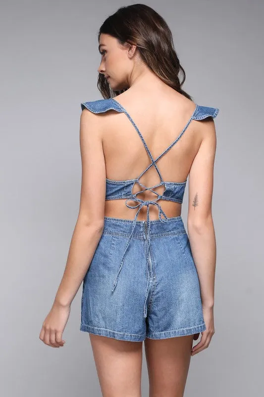 Because I’m Happy | Denim Ruffle Detail Romper