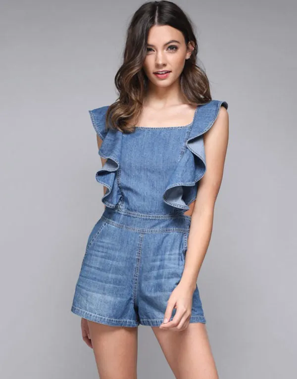 Because I’m Happy | Denim Ruffle Detail Romper