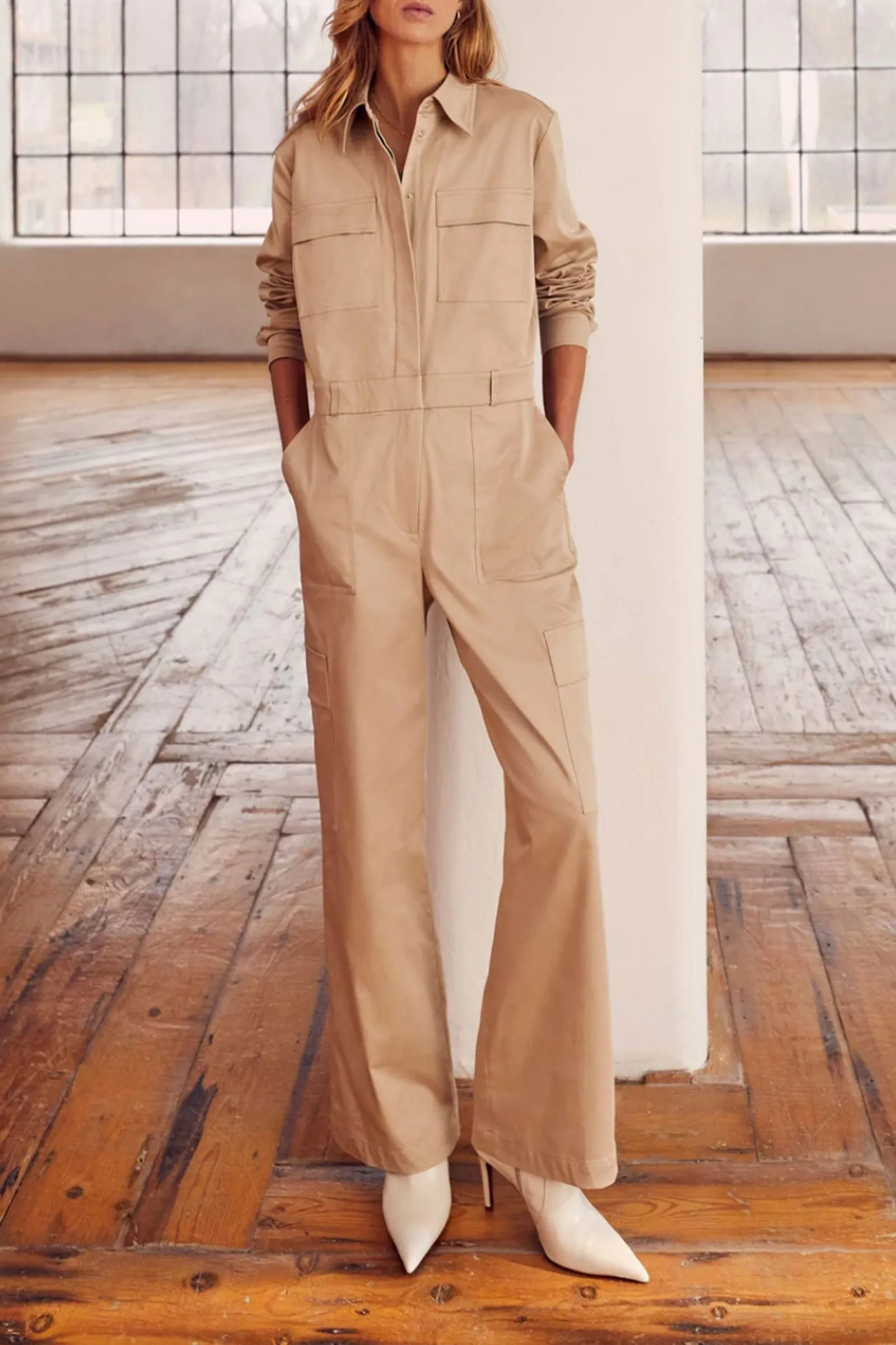 Beige Utility Jumpsuit
