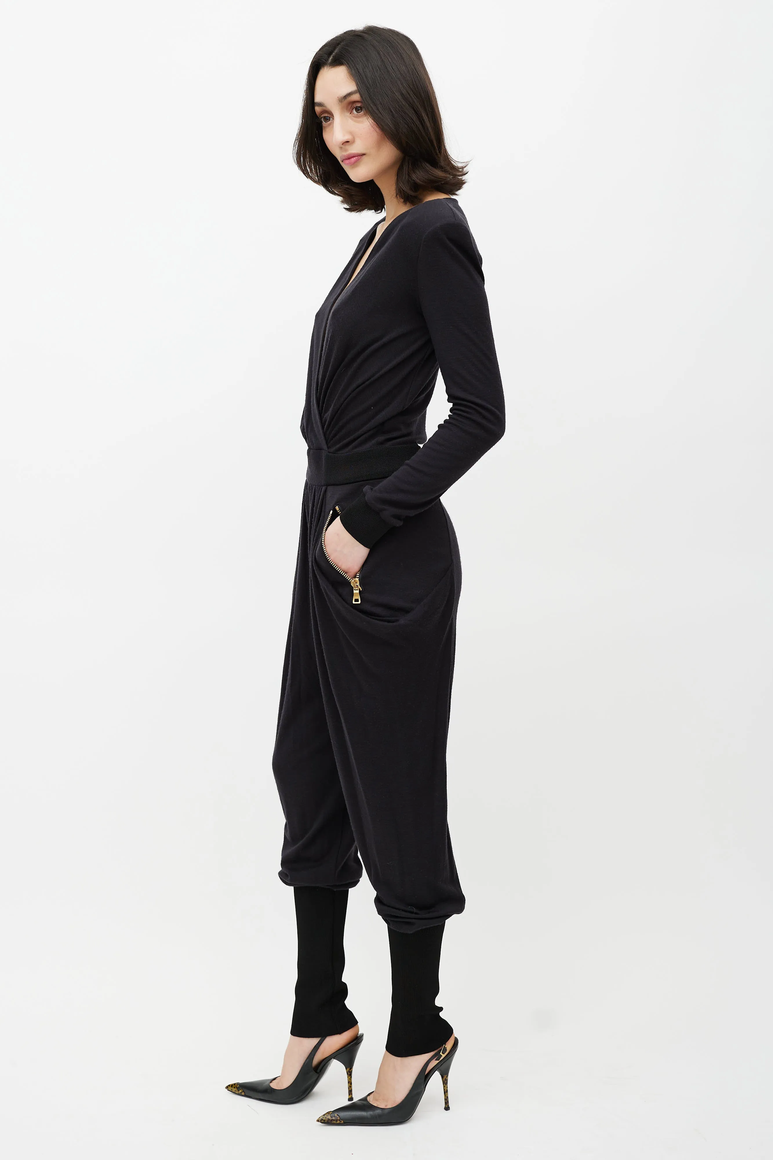 Black & Gold Wool Jumpsuit
