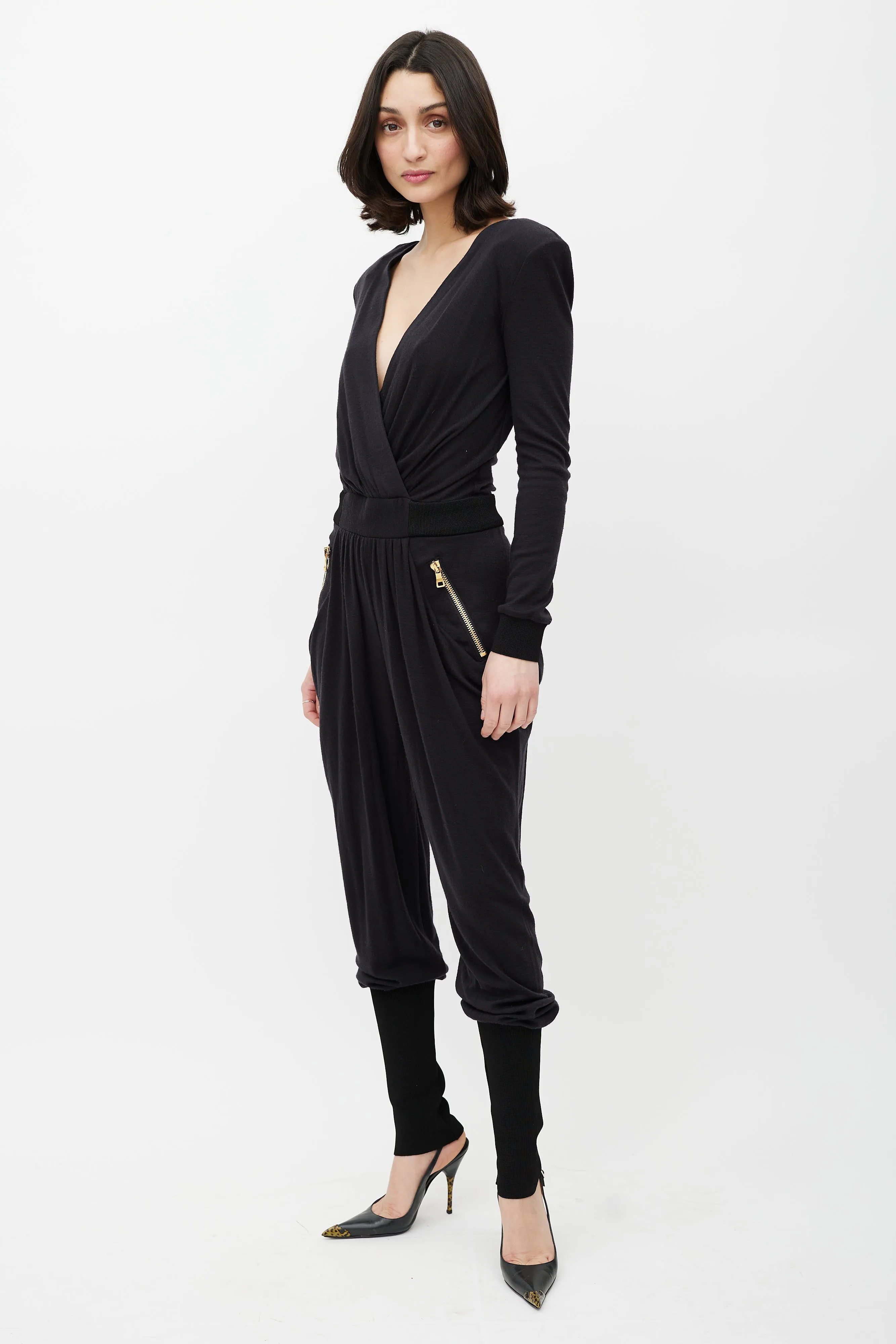 Black & Gold Wool Jumpsuit