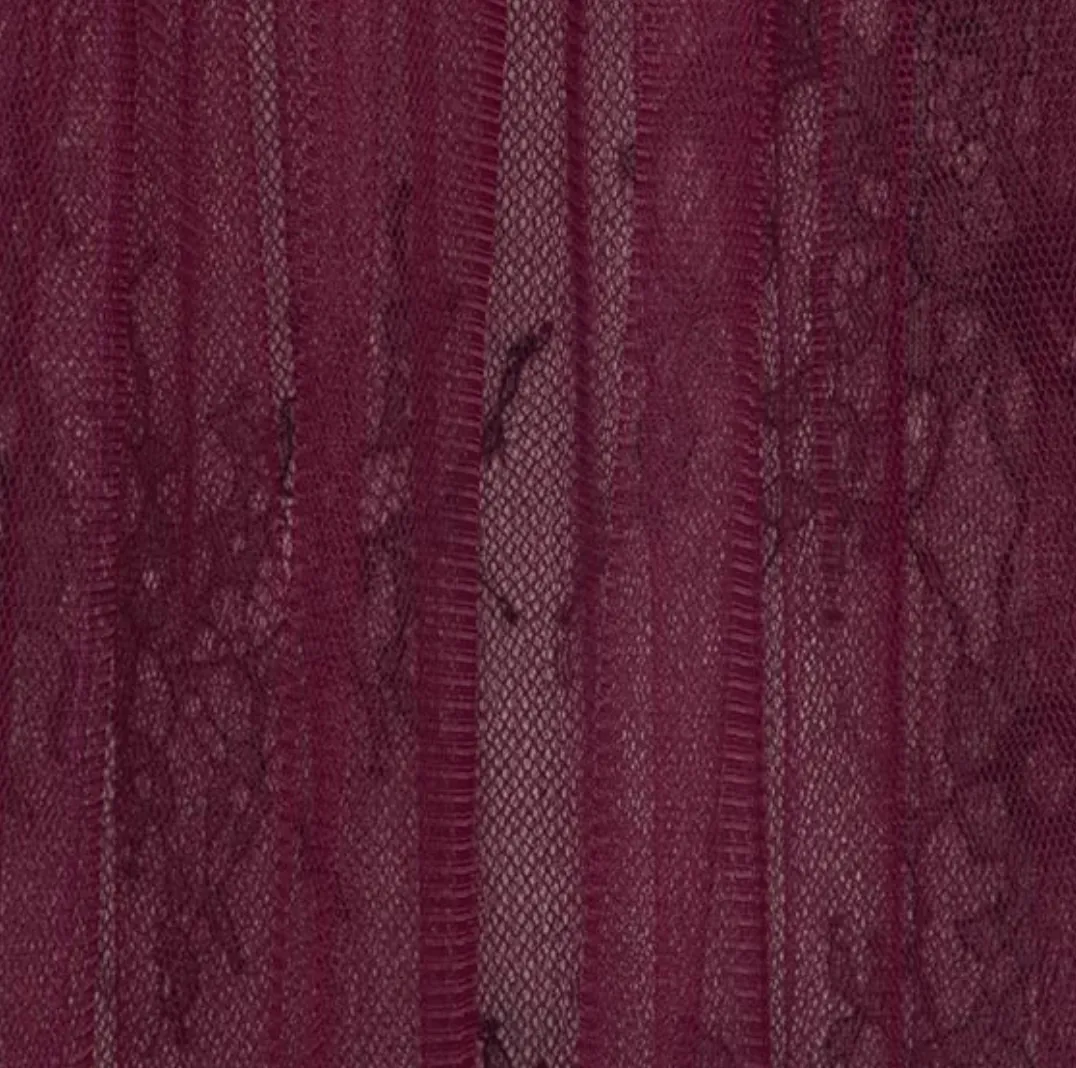 Black Lace and Maroon Mesh Full Skirt Mini Dress
