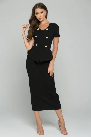 Black Sheath Peplum Short Sleeve Maxi Dress