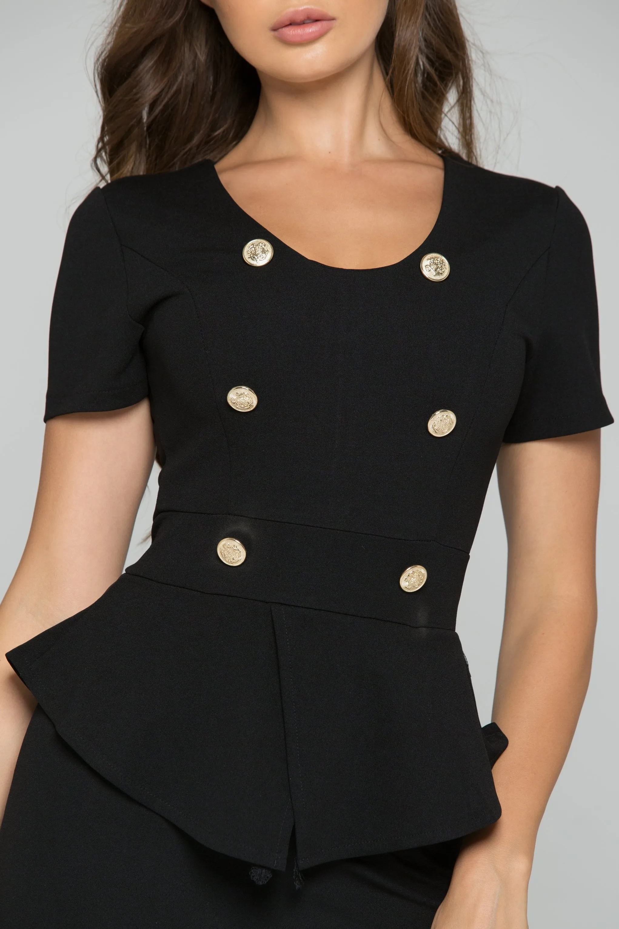 Black Sheath Peplum Short Sleeve Maxi Dress