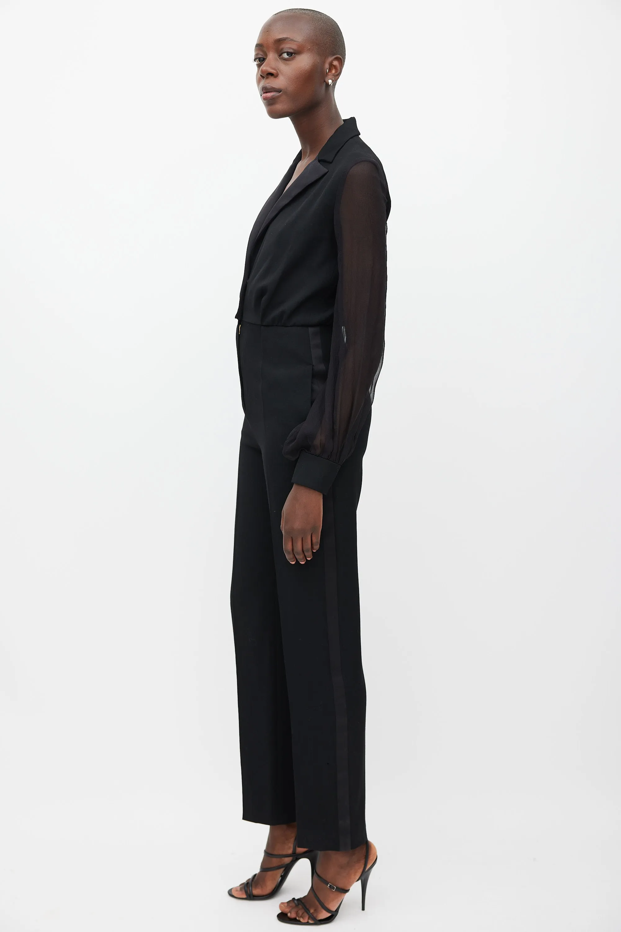 Black Wool Sheer Jumpsuit