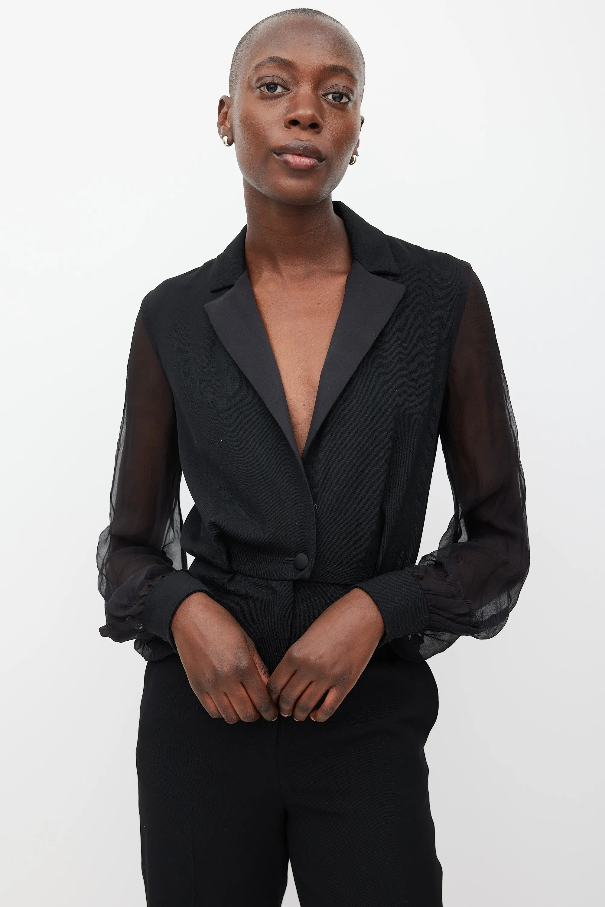 Black Wool Sheer Jumpsuit