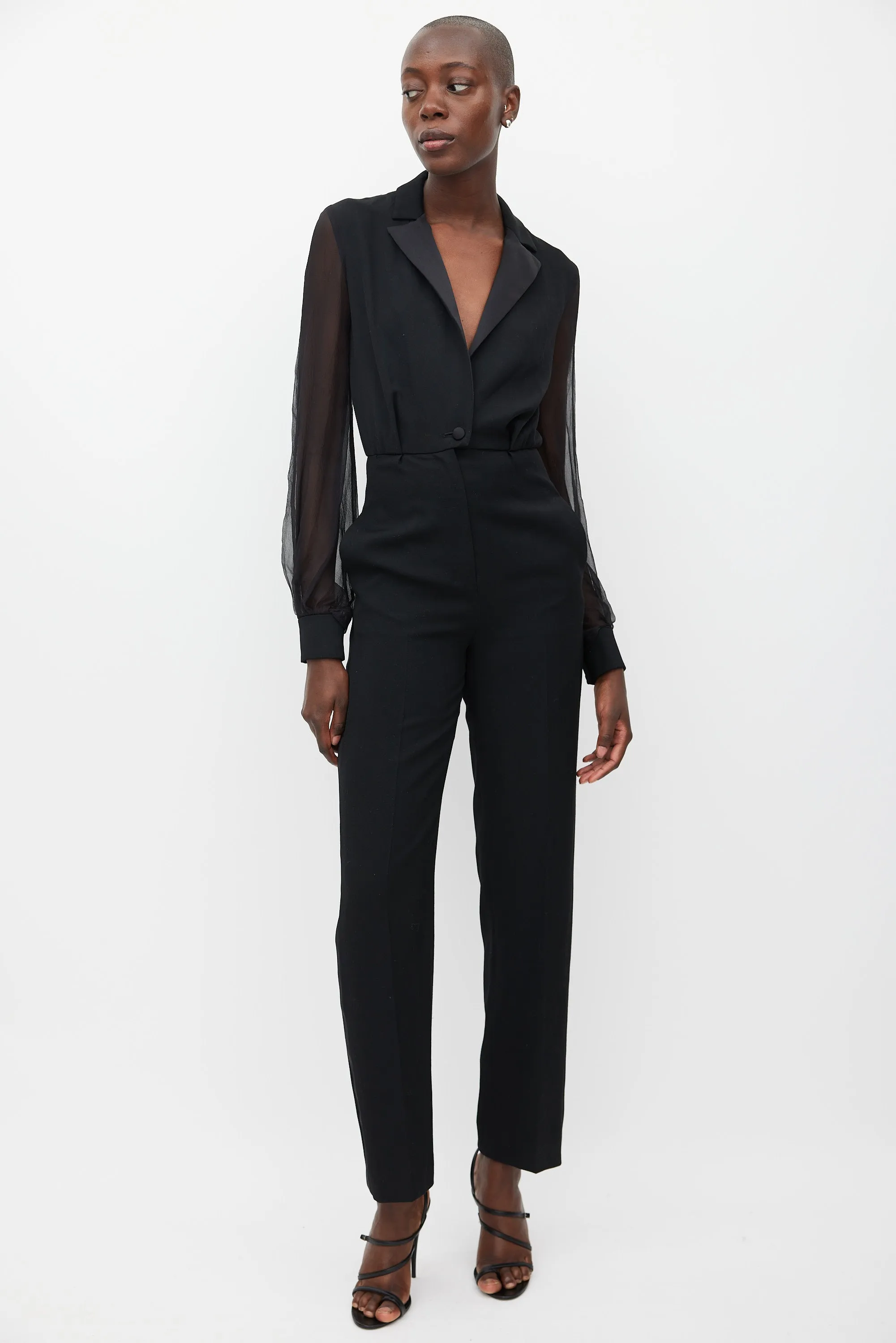 Black Wool Sheer Jumpsuit