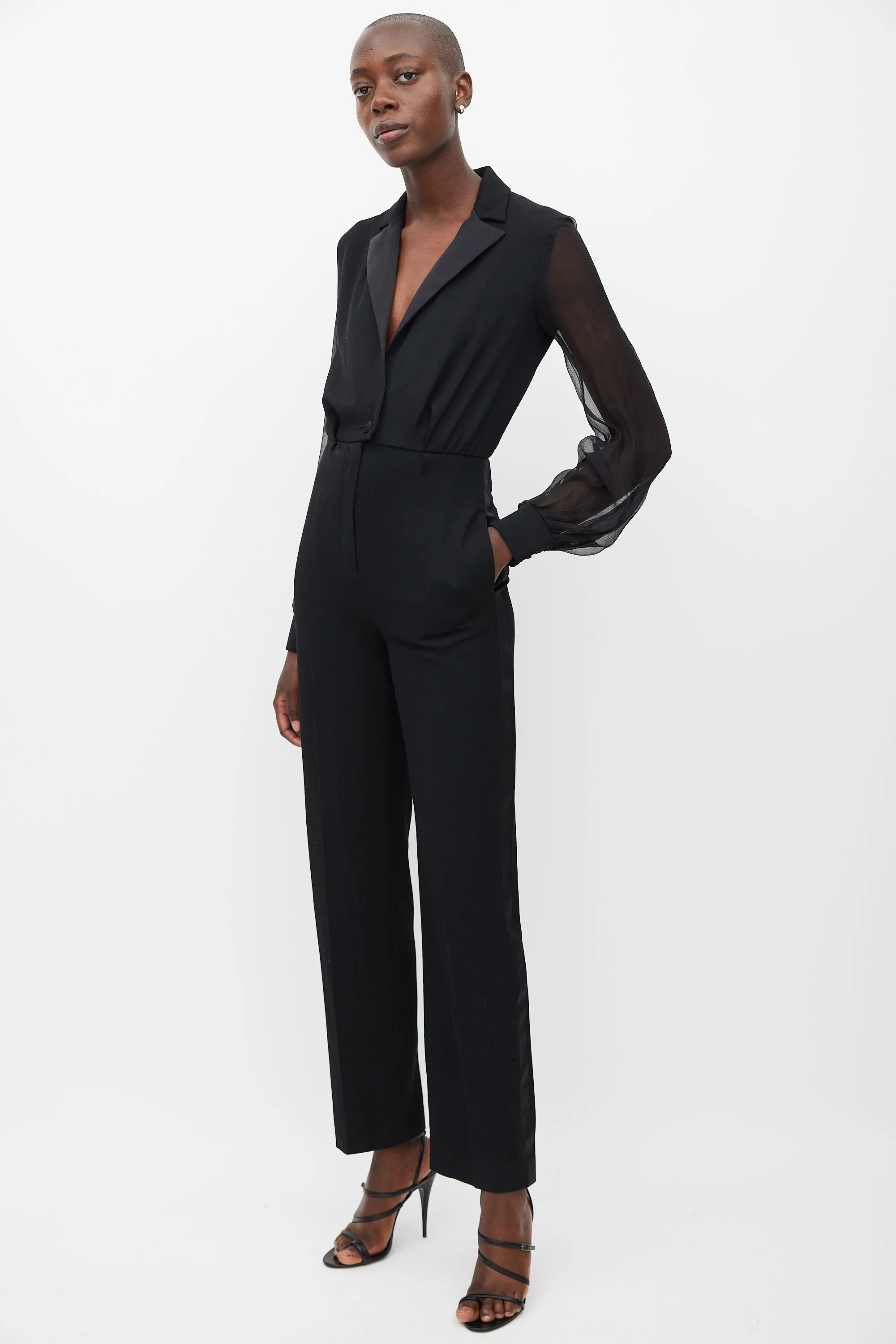 Black Wool Sheer Jumpsuit