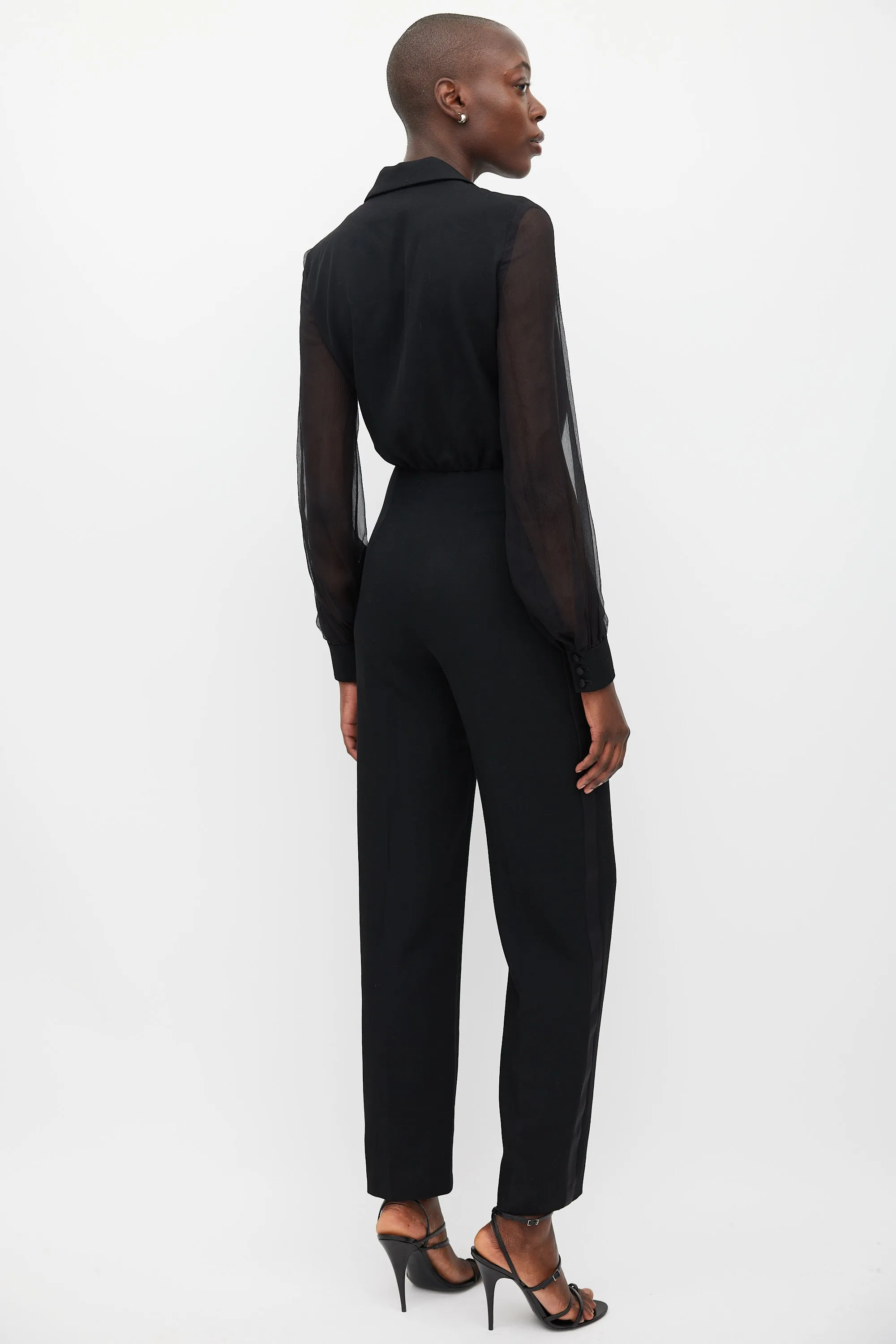 Black Wool Sheer Jumpsuit