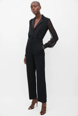 Black Wool Sheer Jumpsuit