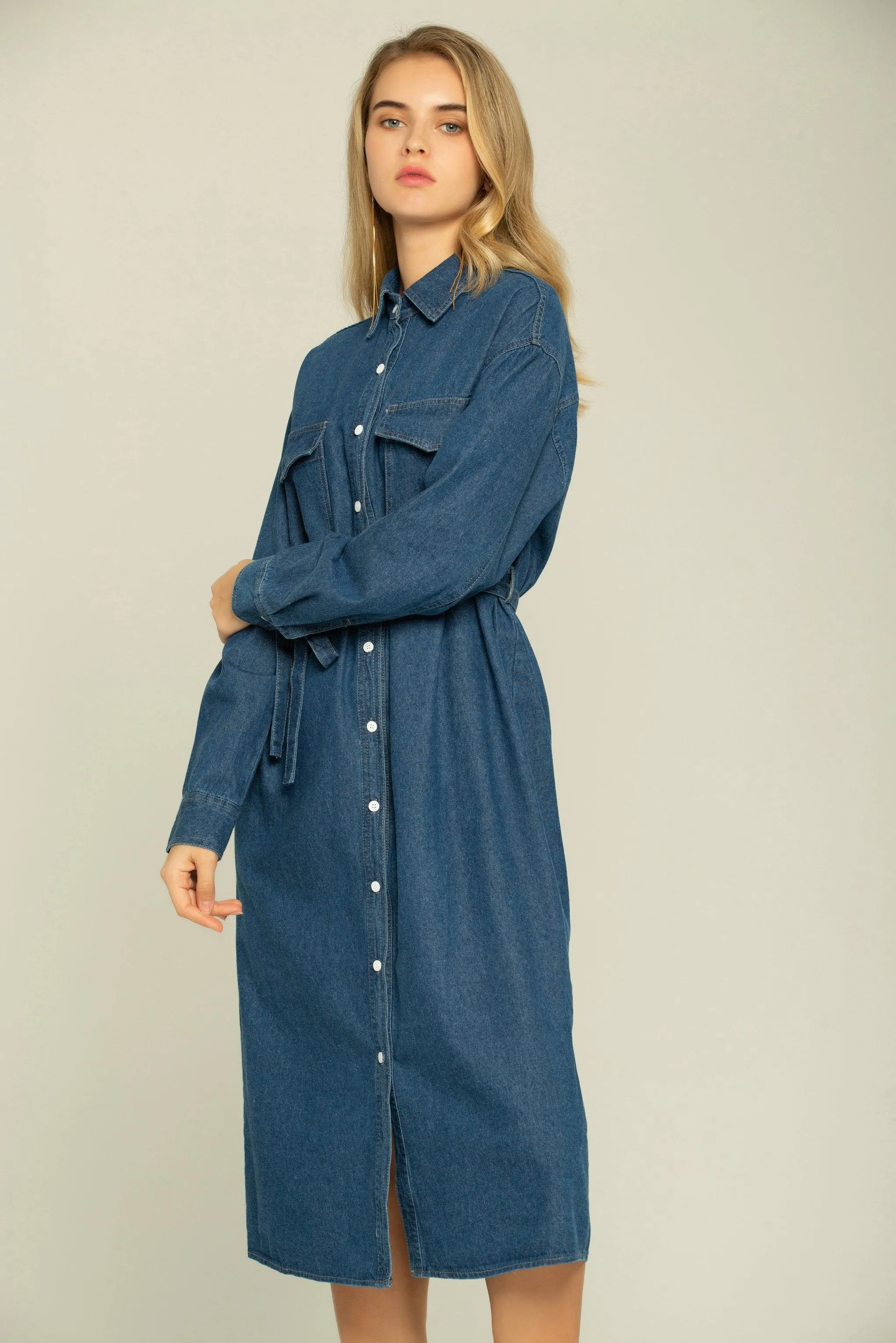 Blue Denim Button-up Maxi Dress