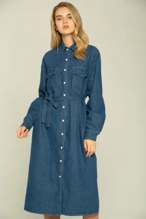 Blue Denim Button-up Maxi Dress