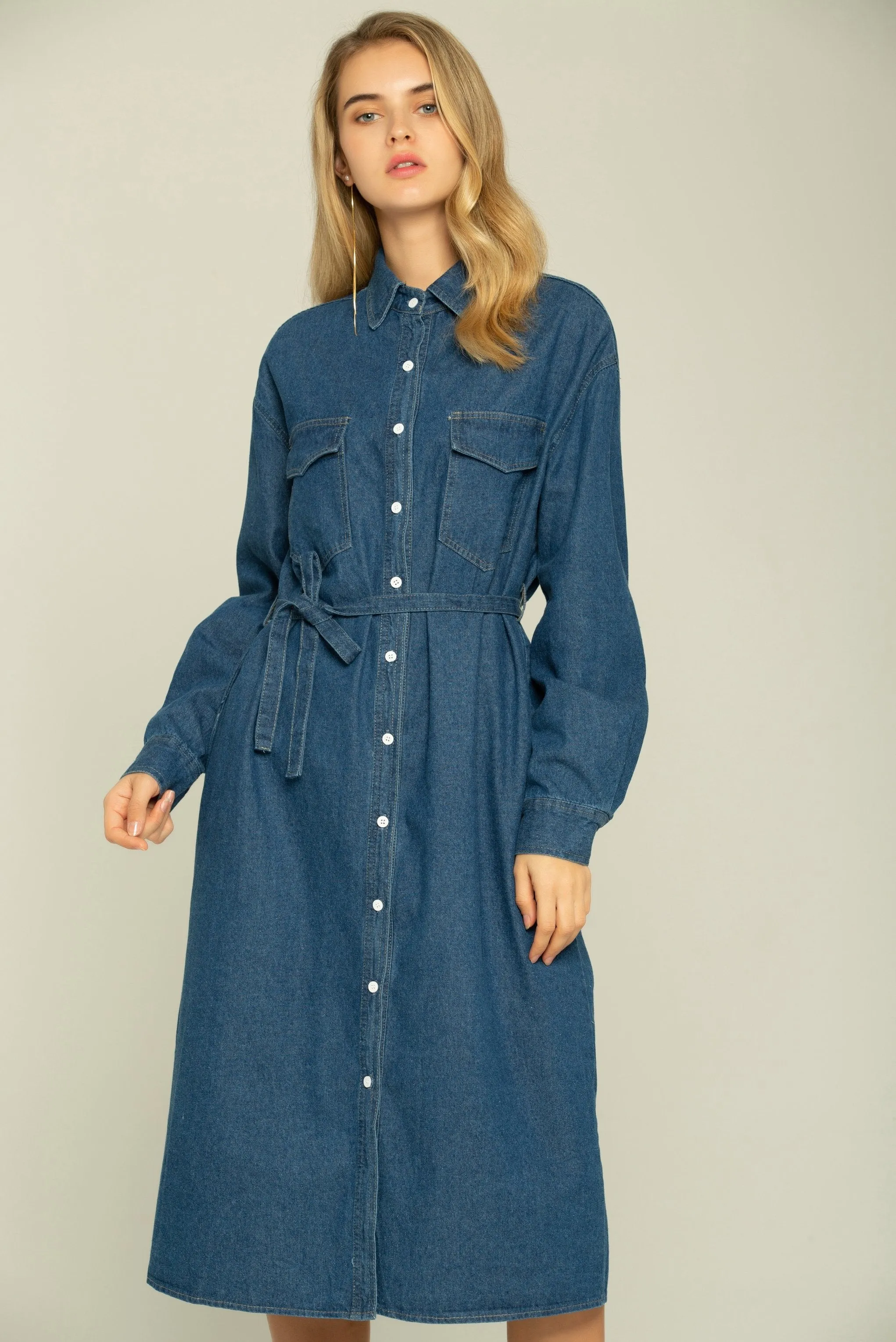 Blue Denim Button-up Maxi Dress