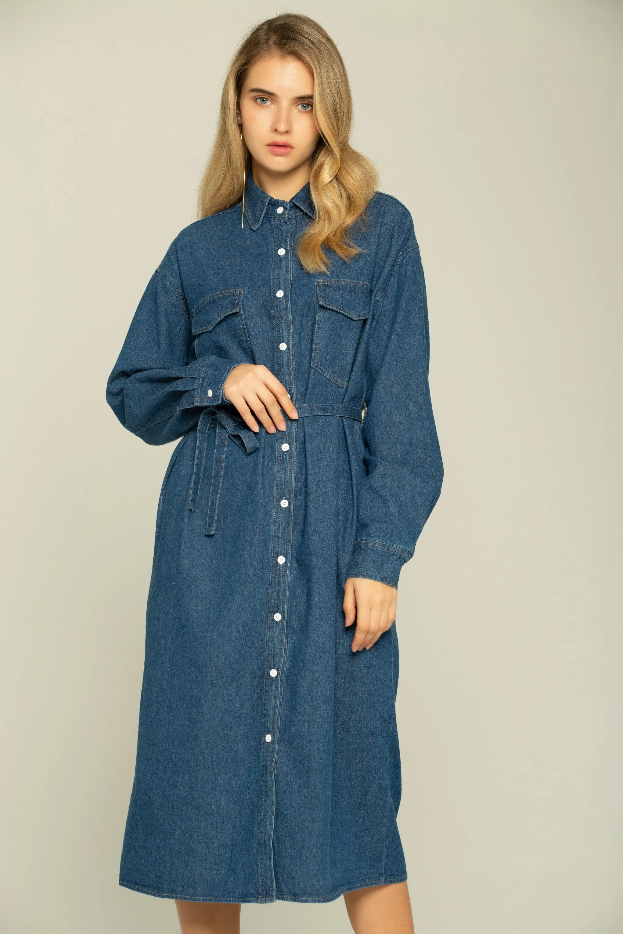 Blue Denim Button-up Maxi Dress