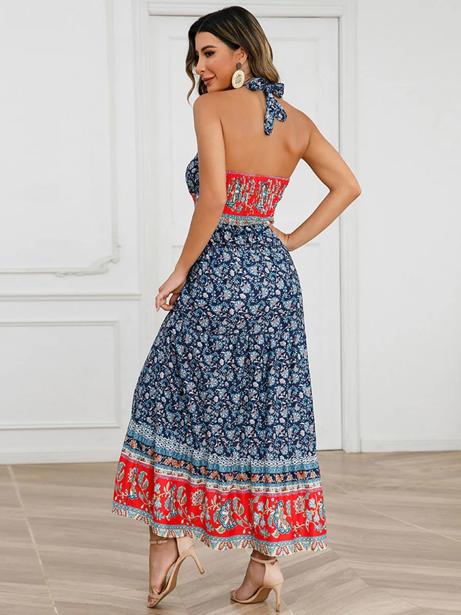 Bohemia Halter Keyhole Neckline Sleeveless Maxi Boho Dress