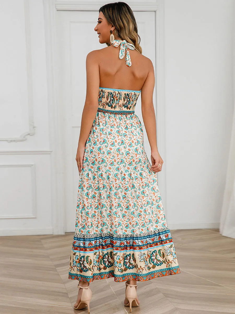 Bohemia Halter Keyhole Neckline Sleeveless Maxi Boho Dress