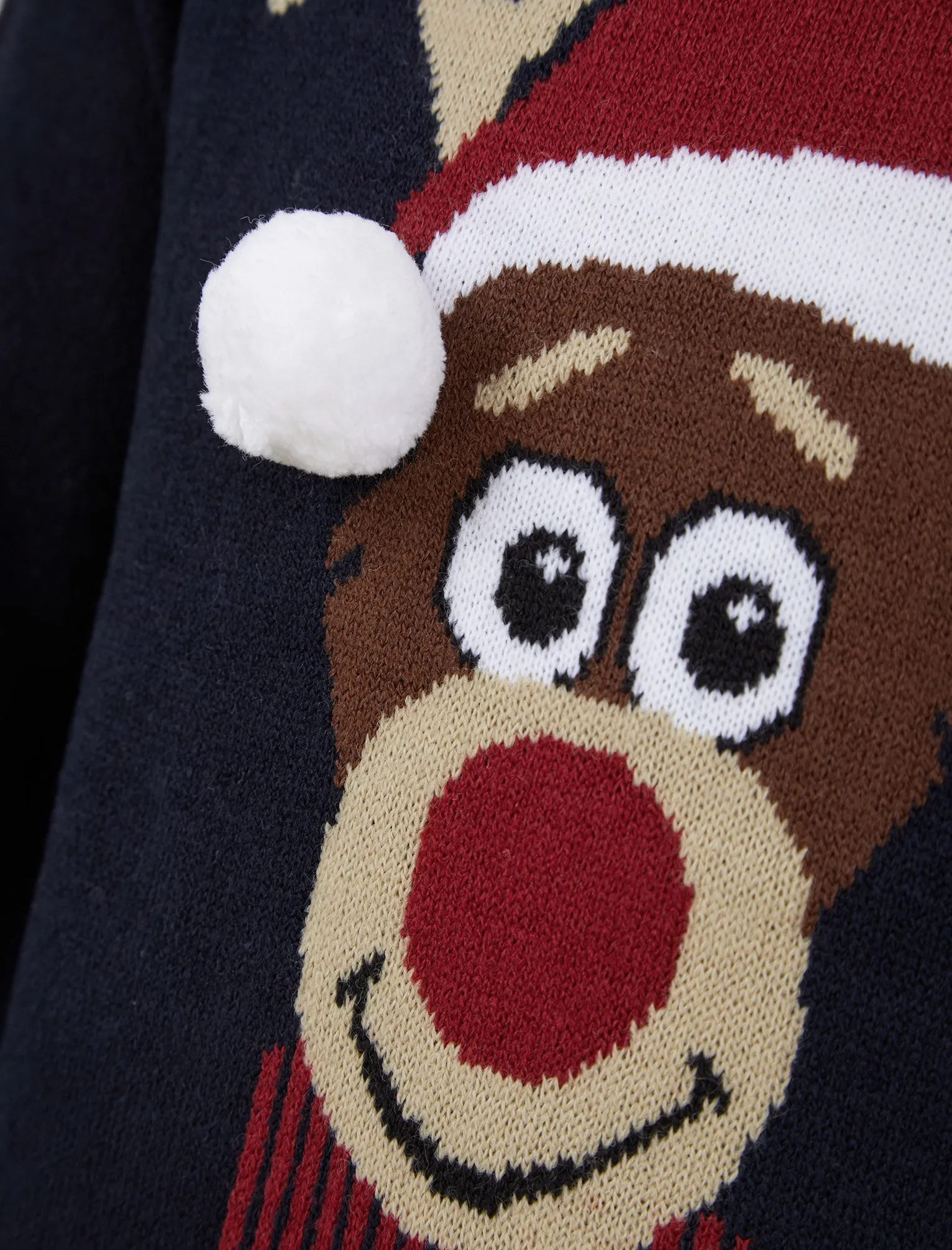 Boy's Christmas Reindeer 3D Pom-Pom Novelty Christmas Jumper in Ink - Merry Christmas Kids (4-12yrs)