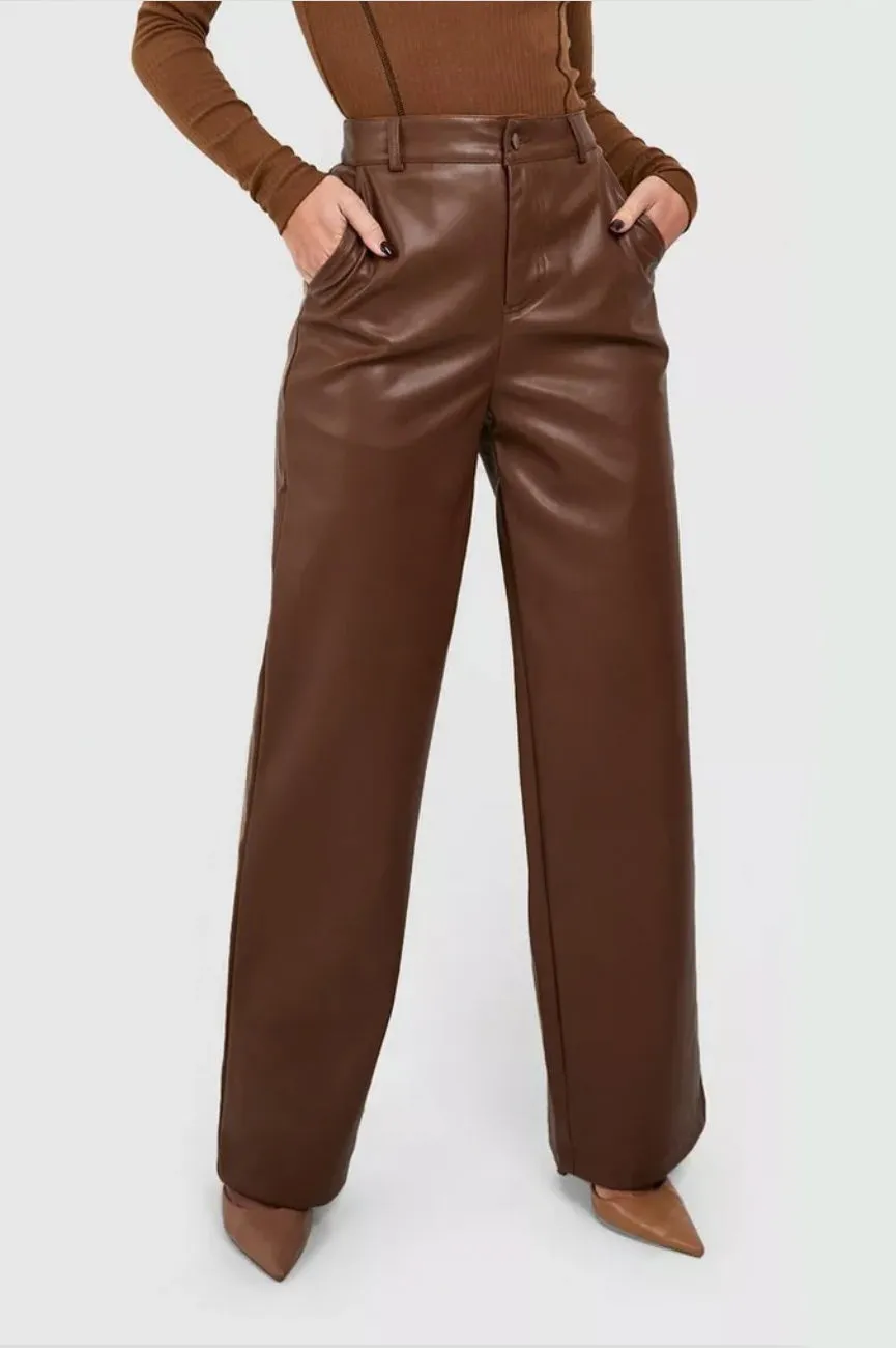Brown Faux Leather Pants
