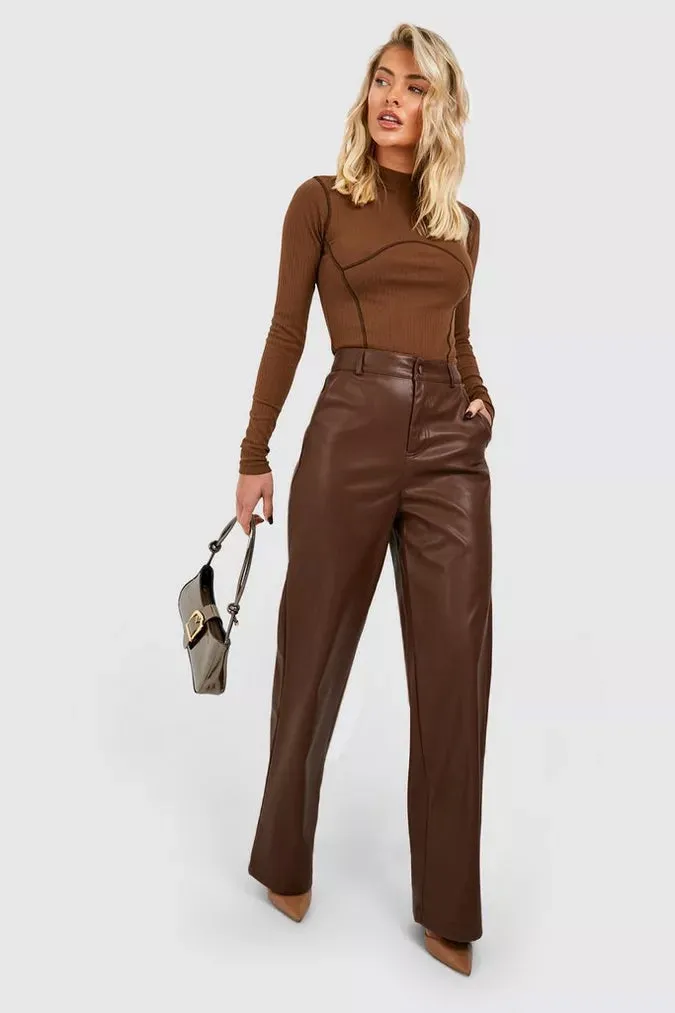 Brown Faux Leather Pants