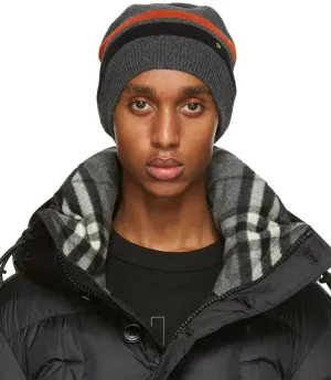 Burberry Grey Cashmere Monogram Motif Beanie