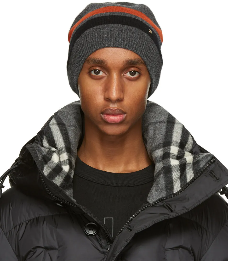 Burberry Grey Cashmere Monogram Motif Beanie