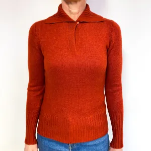 Burnt Orange Collared Cashmere V-Neck Jumper Medium