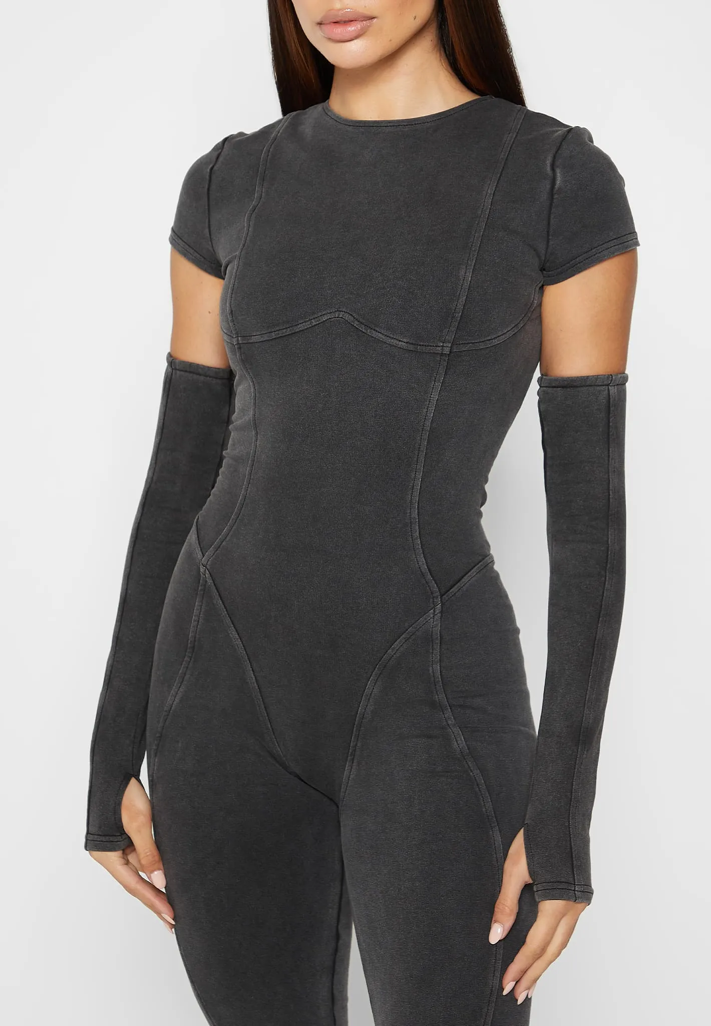 Cap Sleeve Contour Jumpsuit - Washed Grey