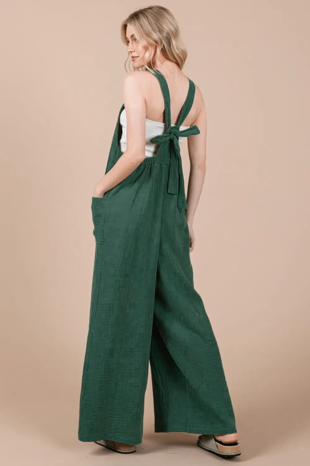 Ces Femme Cotton Gauze Solid Wide Leg Jumpsuit