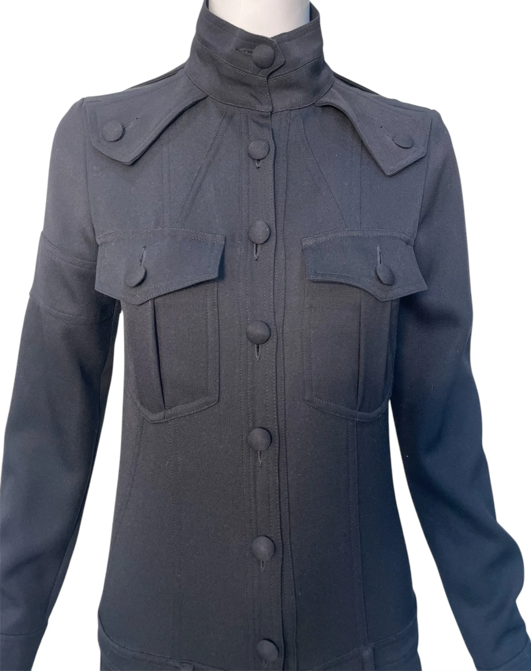 Chloe 1990s/Y2K Black Wool Twill Military Inspired Jumpsuit