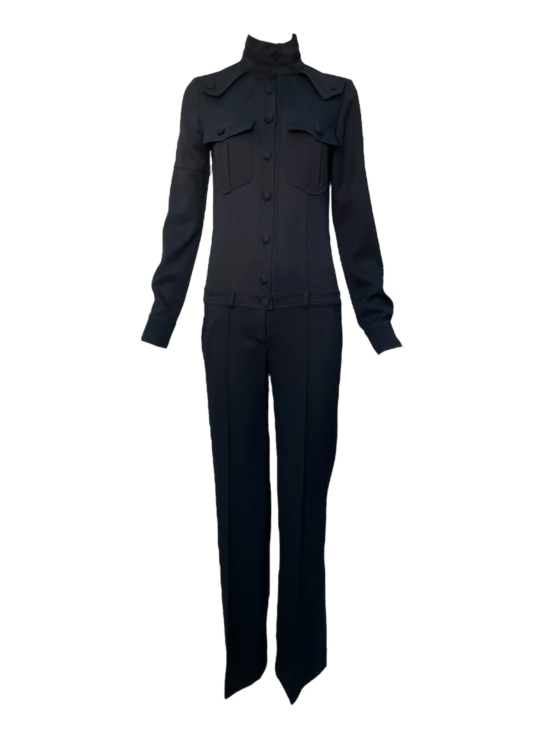 Chloe 1990s/Y2K Black Wool Twill Military Inspired Jumpsuit